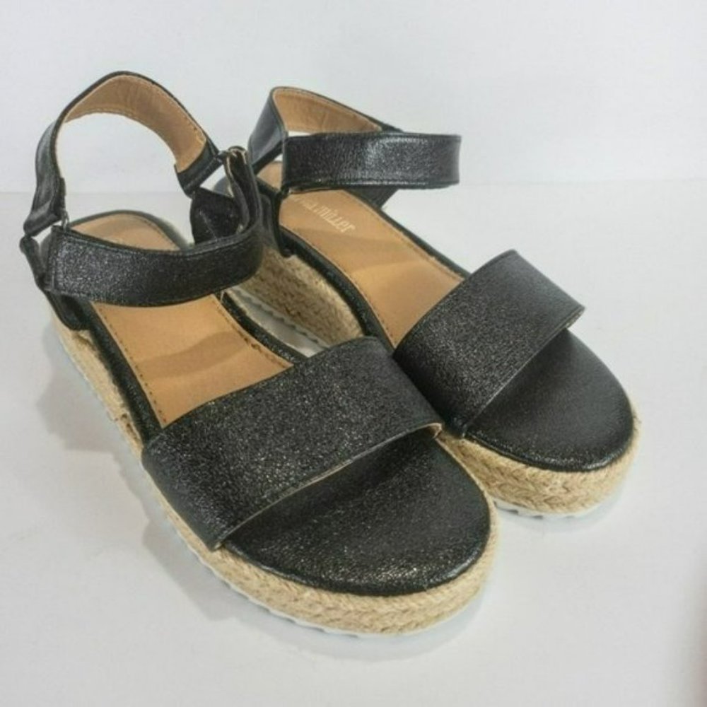 Olivia Miller Together Forever Espadrille Platform Sandals Black -6 - Picture 3 of 4